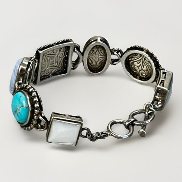 Whitney Kelly Sterling Silver Multi Gemstone Turquoise Lapis MOP Bracelet- 51.8g - Picture 11 of 16